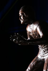The Bronko Nagurski Trophy, which is awarded annually to the best defensive player in college football by the Football Writers Association of America and the Charlotte Touchdown Club. (Photo by Michael Strauss, Strauss Studios.)